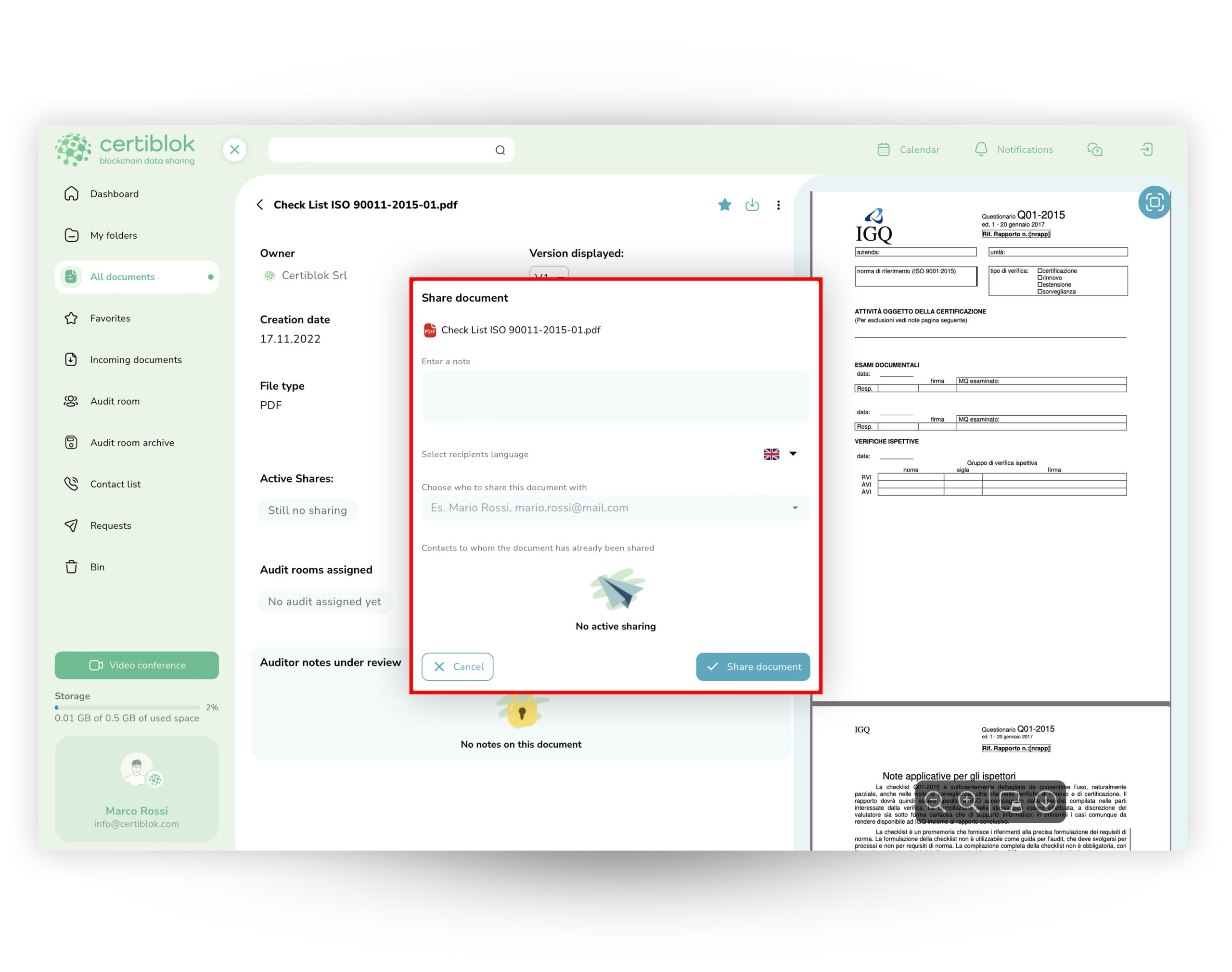 Certiblok Document Relationship Management - Condividi documenti