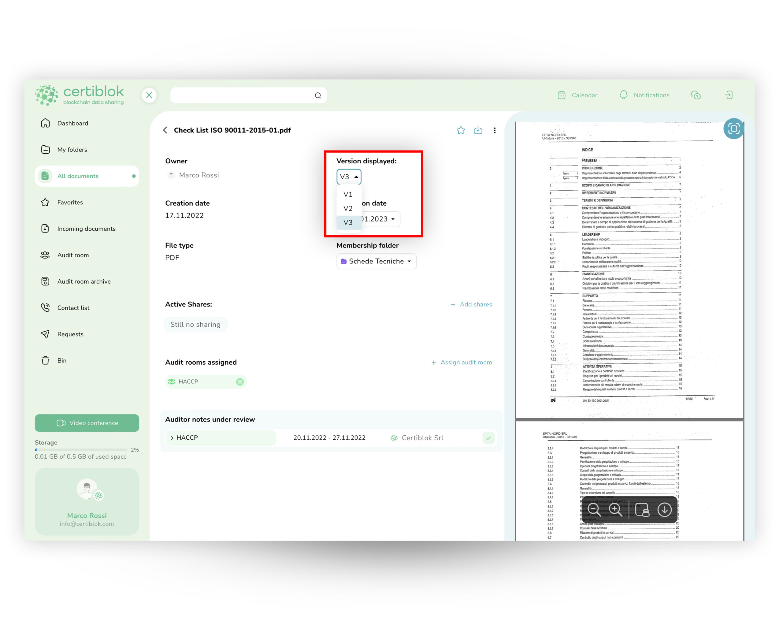 Certiblok Document Relationship Management - Versioni